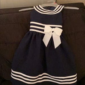 Blue and white dress with bow